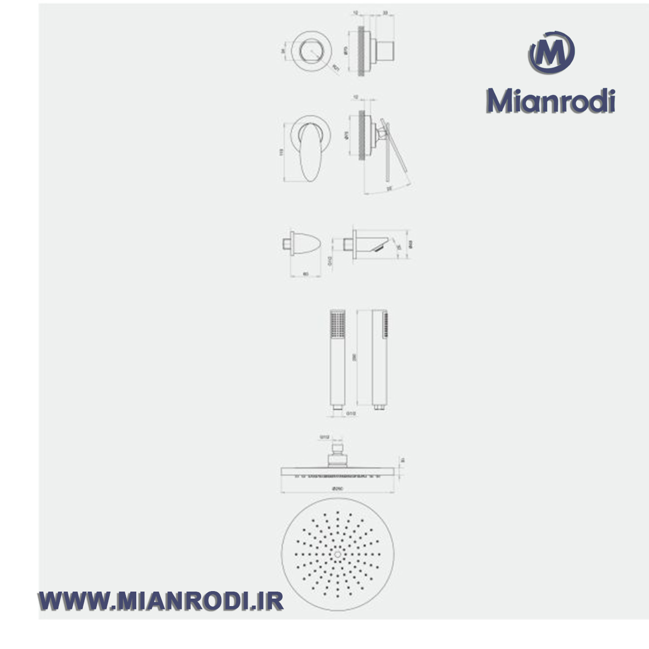 ملحقات دوش توکار رویا تیپ3 کلار طلایی