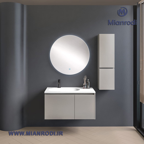 خرید کابینت روشویی 607C لوکس کابین با آینه لمسی ۷۰ سانتی و طراحی لاکچری. فضای ذخیرهسازی بهینه و کیفیت ساخت عالی در فروشگاه تجهیزات ساختمانی میانرودی.