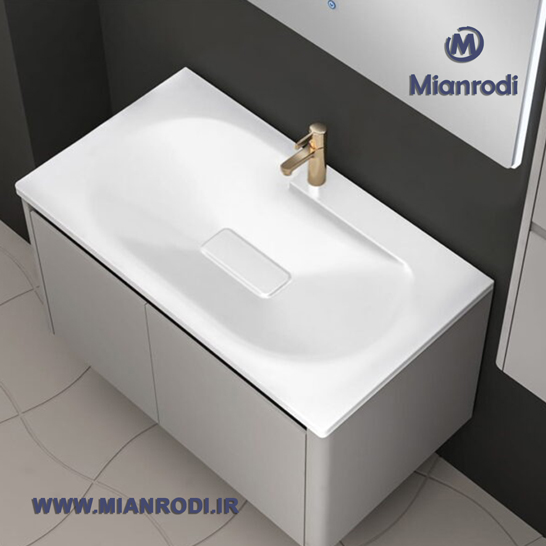 خرید کابینت روشویی 629B لوکس کابین با باکس ۱۰۰ سانتیمتری و آینه لمسی مدرن. بهترین قیمت تجهیزات ساختمانی و لوکس ساختمانی در فروشگاه میانرودی.