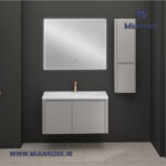 خرید کابینت روشویی 629B لوکس کابین با باکس ۱۰۰ سانتی‌متری و آینه لمسی مدرن. بهترین قیمت تجهیزات ساختمانی و لوکس ساختمانی در فروشگاه میانرودی.