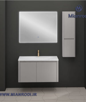 خرید کابینت روشویی 629B لوکس کابین با باکس ۱۰۰ سانتی‌متری و آینه لمسی مدرن. بهترین قیمت تجهیزات ساختمانی و لوکس ساختمانی در فروشگاه میانرودی.