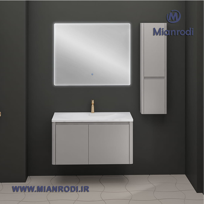 خرید کابینت روشویی 629B لوکس کابین با باکس ۱۰۰ سانتیمتری و آینه لمسی مدرن. بهترین قیمت تجهیزات ساختمانی و لوکس ساختمانی در فروشگاه میانرودی.