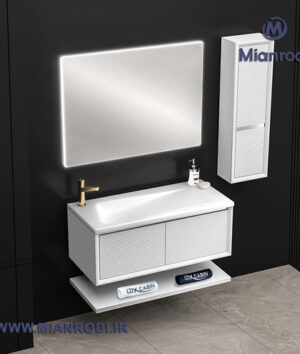 خرید کابینت روشویی 630A لوکس کابین با آینه لمسی هوشمند و باکس جادار. تجربه‌ای متفاوت از محصولات ساختمانی لوکس را در لوکس ساختمانی میانرودی تجربه کنید.