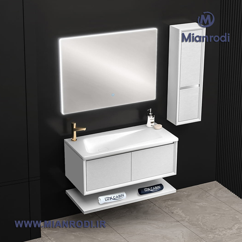 خرید کابینت روشویی 630A لوکس کابین با آینه لمسی هوشمند و باکس جادار. تجربهای متفاوت از محصولات ساختمانی لوکس را در لوکس ساختمانی میانرودی تجربه کنید.