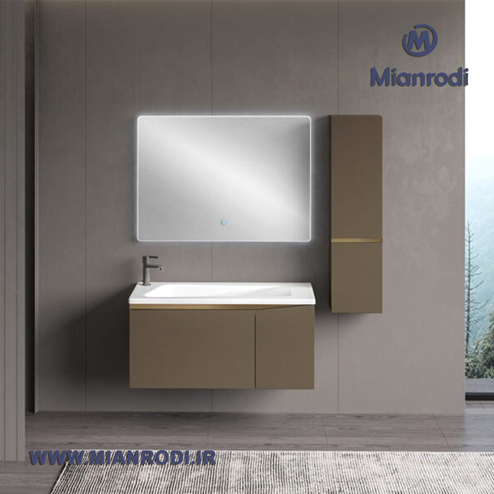 خرید کابینت روشویی 630C لوکس کابین مجهز به آینه لمسی ۹۰*۶۵ و باکس بلند. بهترین قیمت تجهیزات ساختمانی و محصولات لوکس ساختمانی در فروشگاه میانرودی.